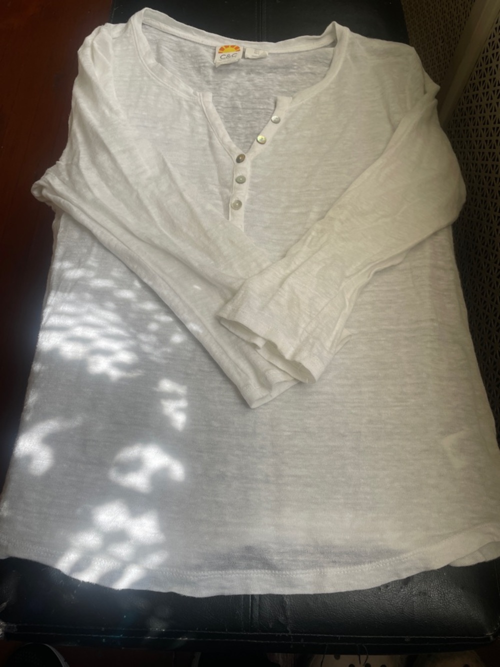 C&C California White Long Sleeve Henley Top
